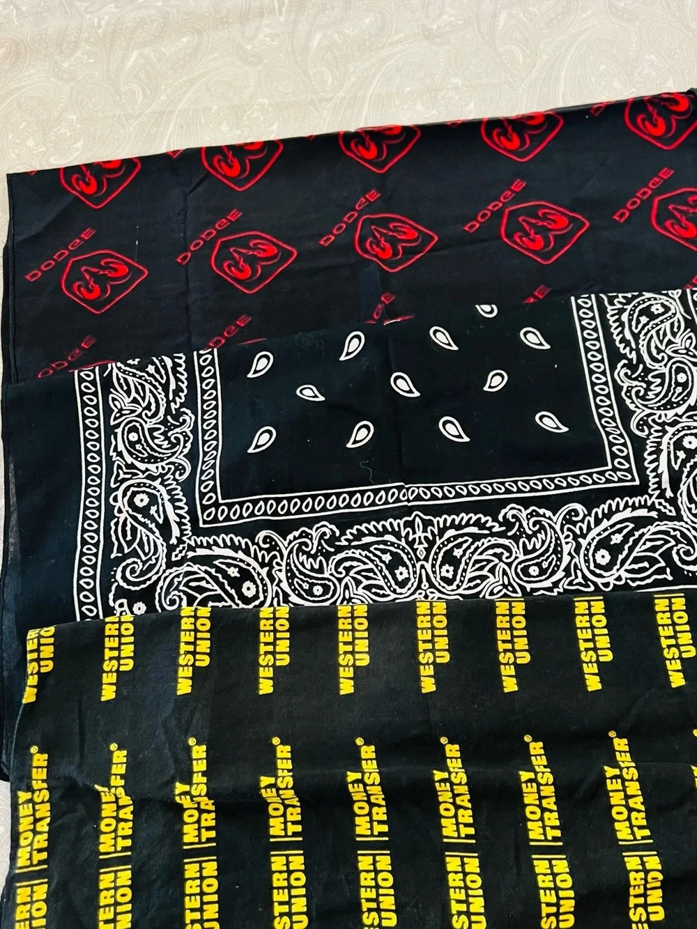 Black Bandana Set with Red Dodge & Yellow Western Union Logos